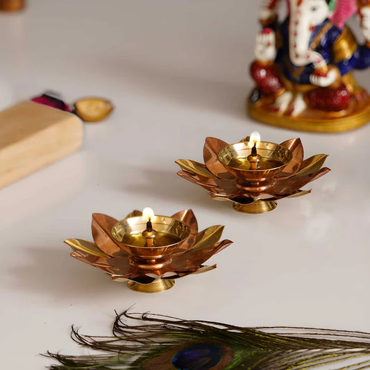 Floral Shape Metal Deepam (Set of 2)